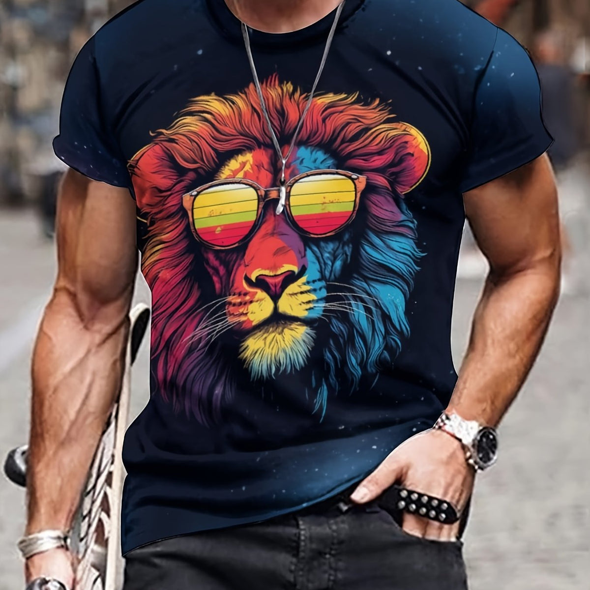 Men's 3D Lion T-shirt Stretchy Breathable Tee