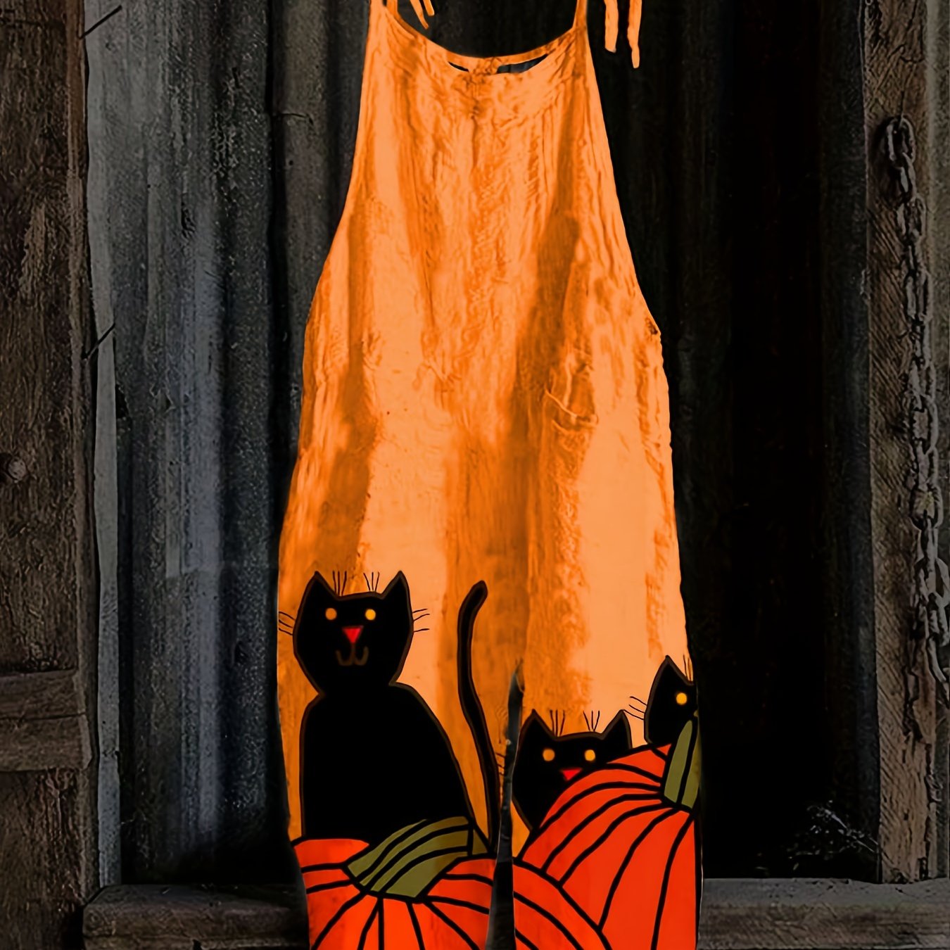  Cat & Pumpkin Print Wide Leg Jumpsuit