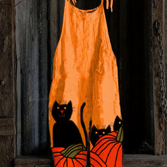  Cat & Pumpkin Print Wide Leg Jumpsuit