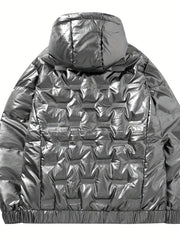 Men's Lightweight Hooded PU Puffer Jacket for Winter