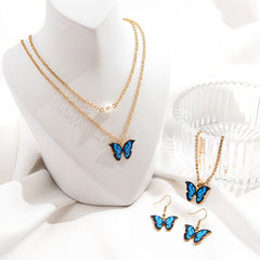 Butterfly Pendant Jewelry Set Necklace Bracelet Earrings