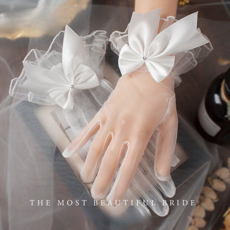 Bridal Wedding Retro Short Mesh Plain Oversleeve Gloves