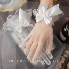 Bridal Wedding Retro Short Mesh Plain Oversleeve Gloves
