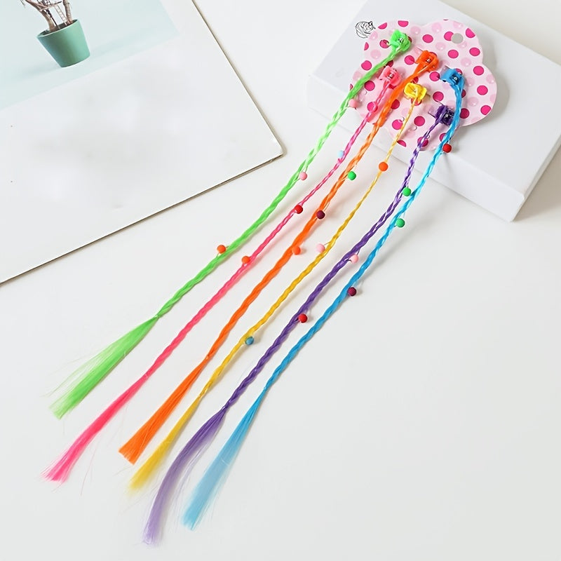 Girls Colorful Braided Wig Hair Extensions Hair Clips Hair Accessories
