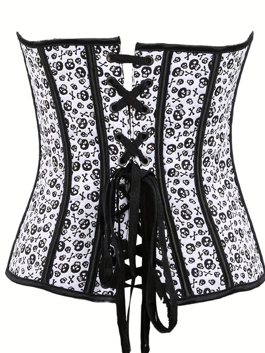 Skull Print Strapless Corset Tummy Control Slimmer Zipper Body Shaper