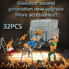 32 Mini Wrestling Action Figures with 12 Male Wrestlers and Beast Cage
