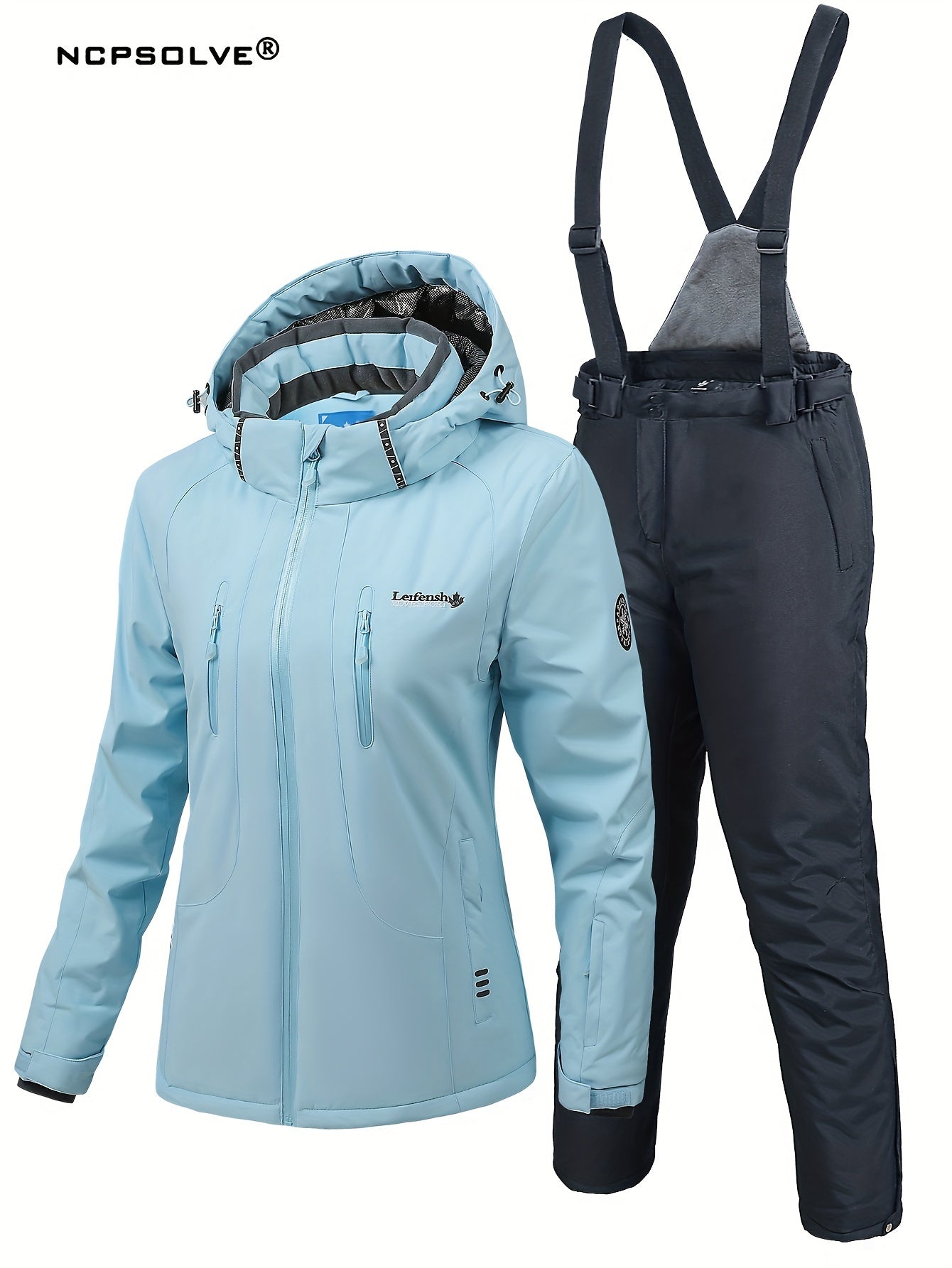 2Pcs Women's Ski Set Hooded Jacket & Suspender Trouser