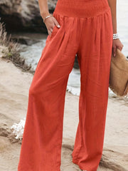  Solid High Rise Wide Leg Pants