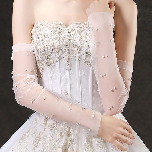 Bridal Lace Gloves Beaded Half Finger Wedding Sleeve Covers