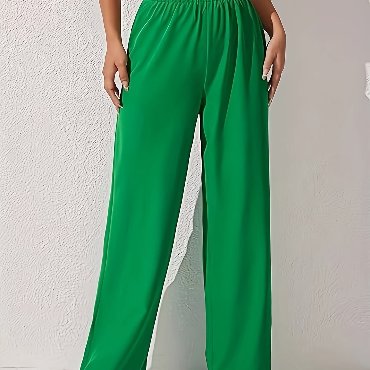 Solid Color Wide Leg Pants Elastic Waist Casual Stylish Trousers