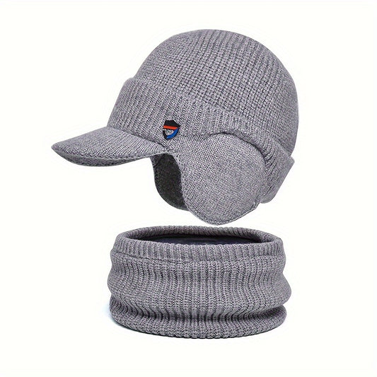 Men's Fleece Beanie Hat & Neck Scarf Set Winter Warm Outdoor Hat Circumference 5