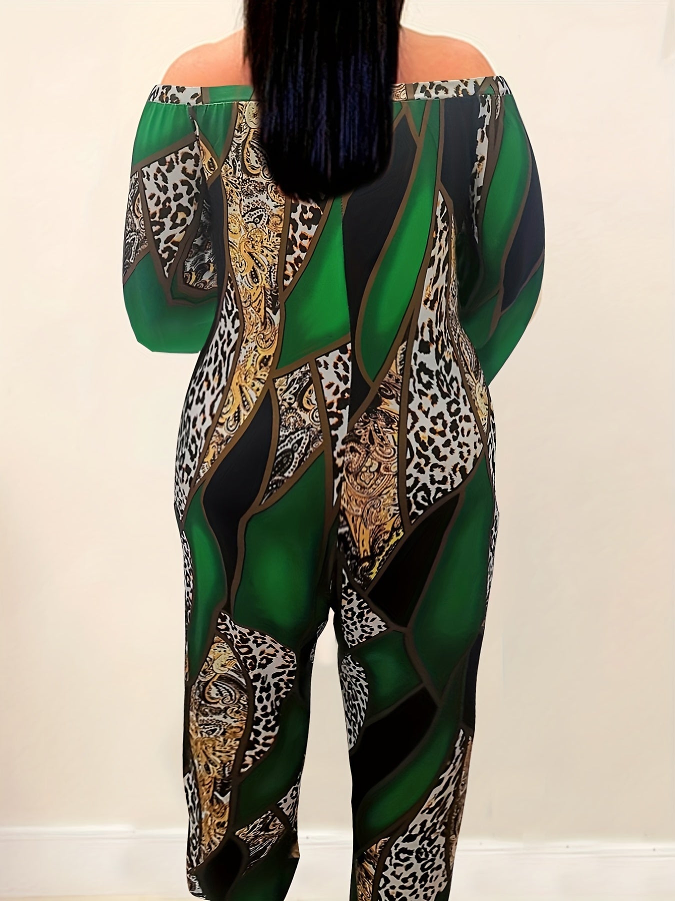  Leopard Print Off Shoulder Jumpsuit