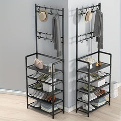 Shoe Storage Rack With Clothes Shelf and Hooks