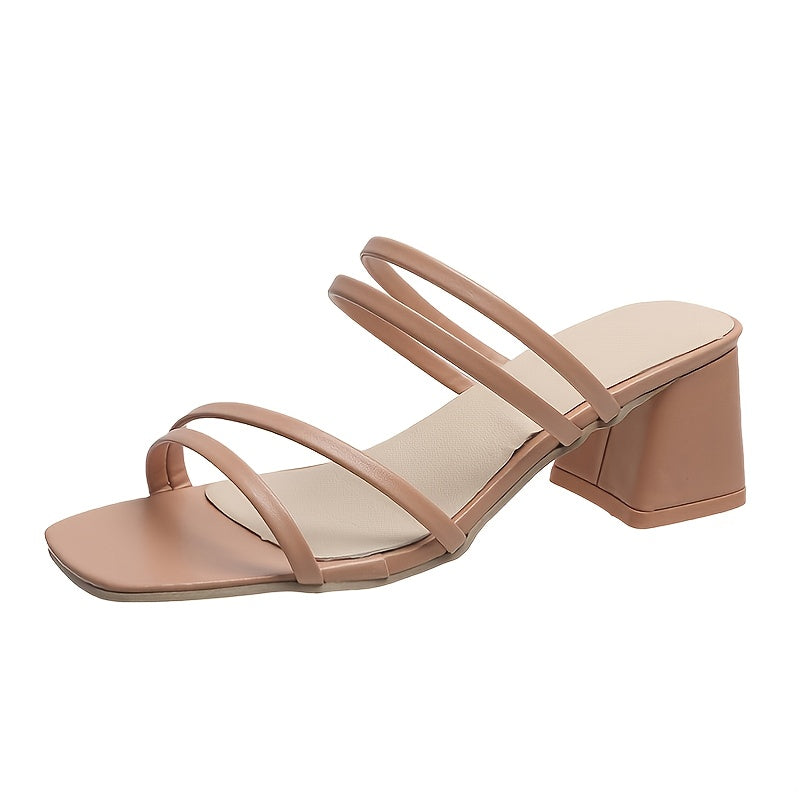 Block Heel Sandals Open Toe Slide Strap Women's Shoes