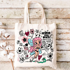 Mermaid Canvas Handbag Music Note Accent Large Reusable Shopping Tote