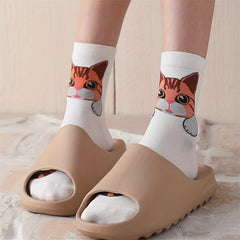 5 Pairs Cartoon Cat Print Socks Women's Stockings & Hosiery