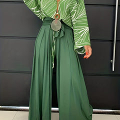  Solid Tie Front High Rise Wide Leg Trousers