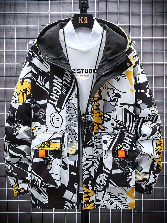 Graffiti Mid Length Windbrkr Hoodie Jacket Men's Women's Same