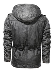 Men's Drawstring Waist PU Leather Jacket