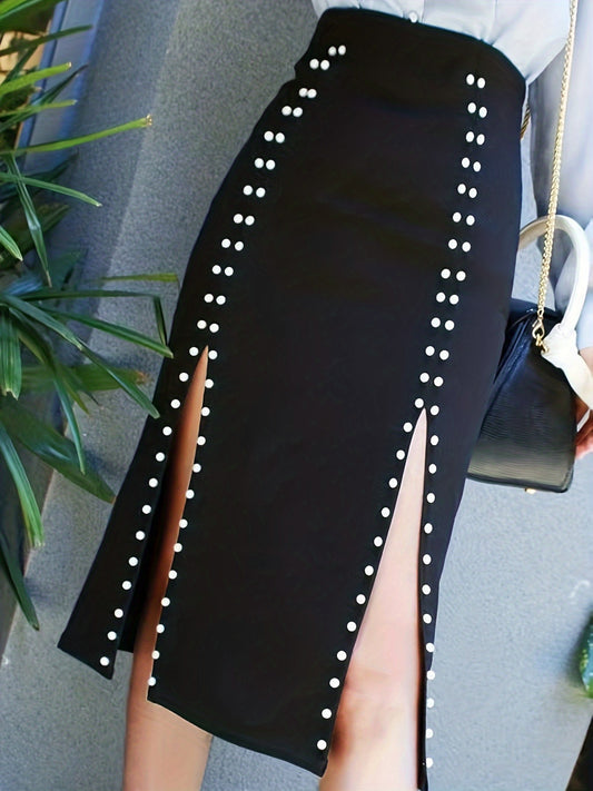 High Waist Beaded Split Skirt for Women