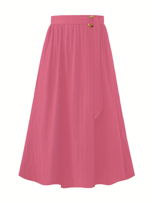 Women's Plus Solid Metal Decor Elastic Belted A line Skirt