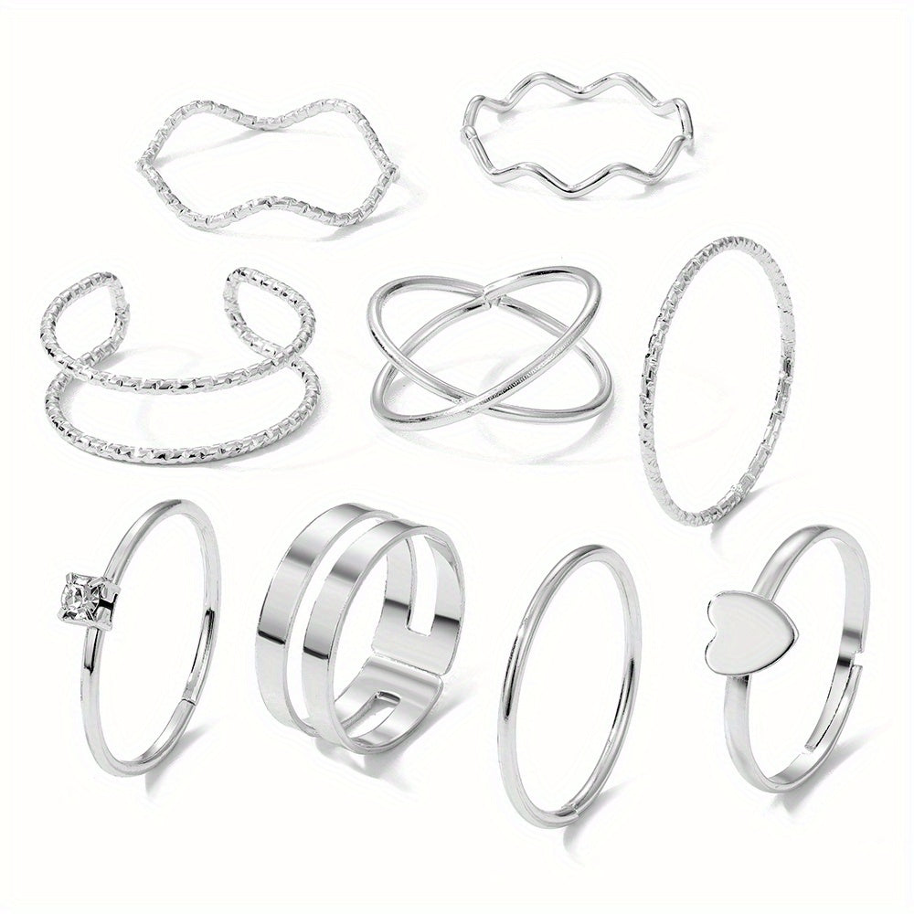 Geometric Ring Set Inlaid Rhinestone Hip Hop Finger Jewelry