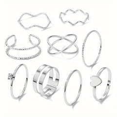Geometric Ring Set Inlaid Rhinestone Hip Hop Finger Jewelry