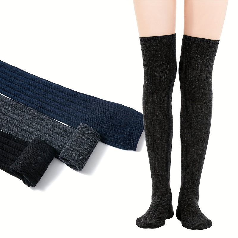 Solid Thigh High Socks College Style Over The Knee Socks Women's Stockings