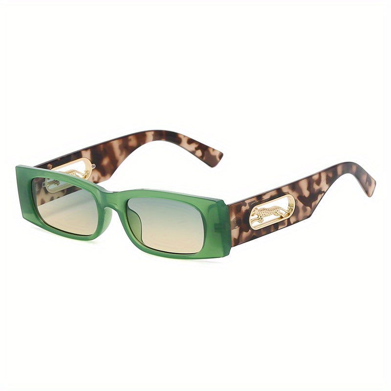 Leopard Rectangle Sunglasses Retro 90s Vintage UV400 Sun Shades