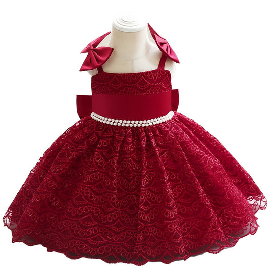 Toddler Girls Bow Lace Embroidery Cami Princess Dress Gown