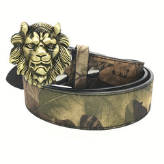 Mens Lion Head Buckle Belt for Jeans