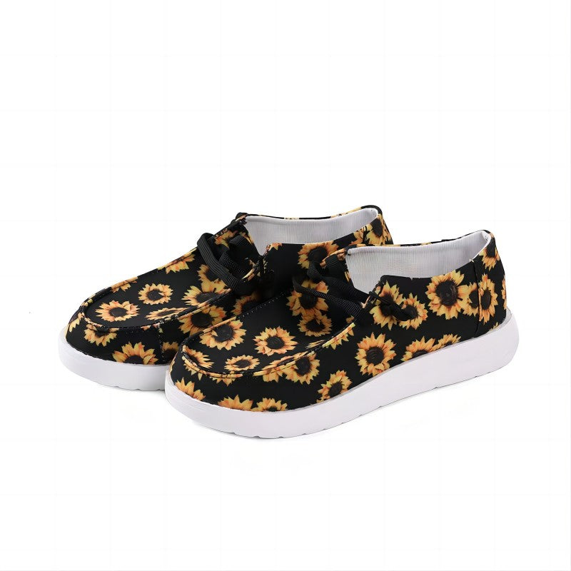 Women's Sunflower Print Canvas Slip-On Loafers Shoes