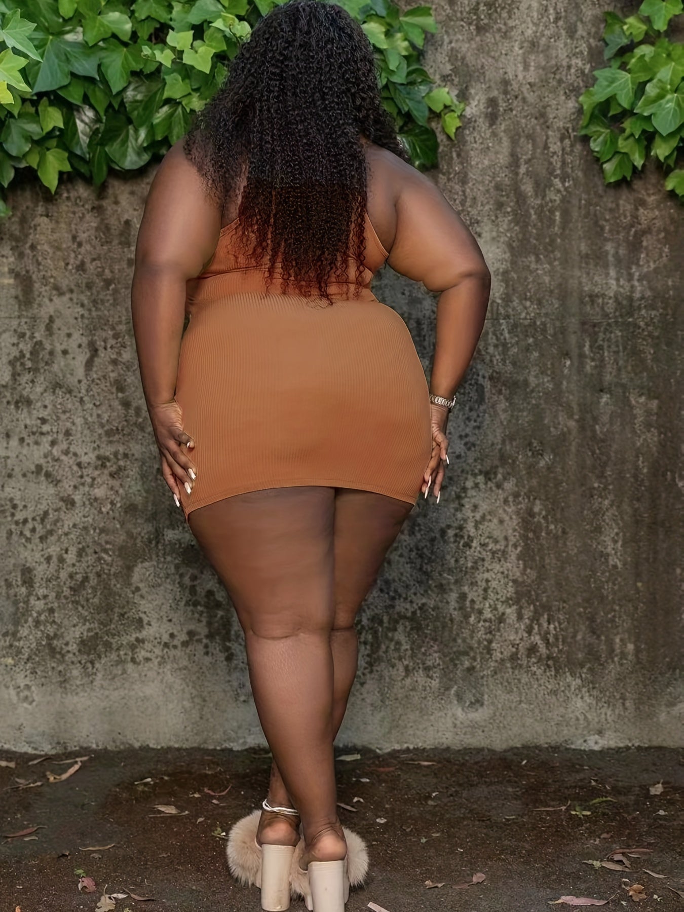  Ribbed Polo Neck Bodycon Dress