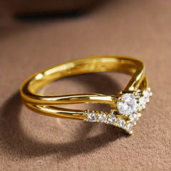 V Shape Zirconia Ring Heart Wedding Jewelry For Women