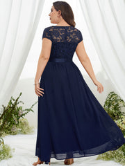  Bridesmaid Dress Solid Lace Short Sleeve V Neck Maxi Formal Dress