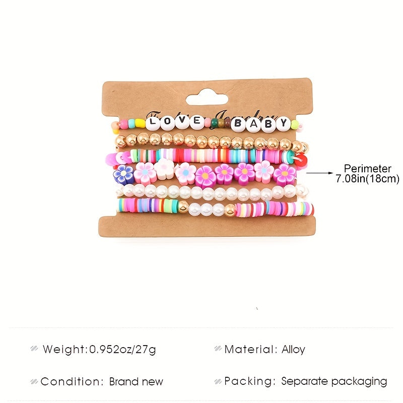Colorful Soft Pottery Beaded Bracelet Stretch Stacking Bracelets For Girls