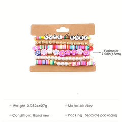 Colorful Soft Pottery Beaded Bracelet Stretch Stacking Bracelets For Girls