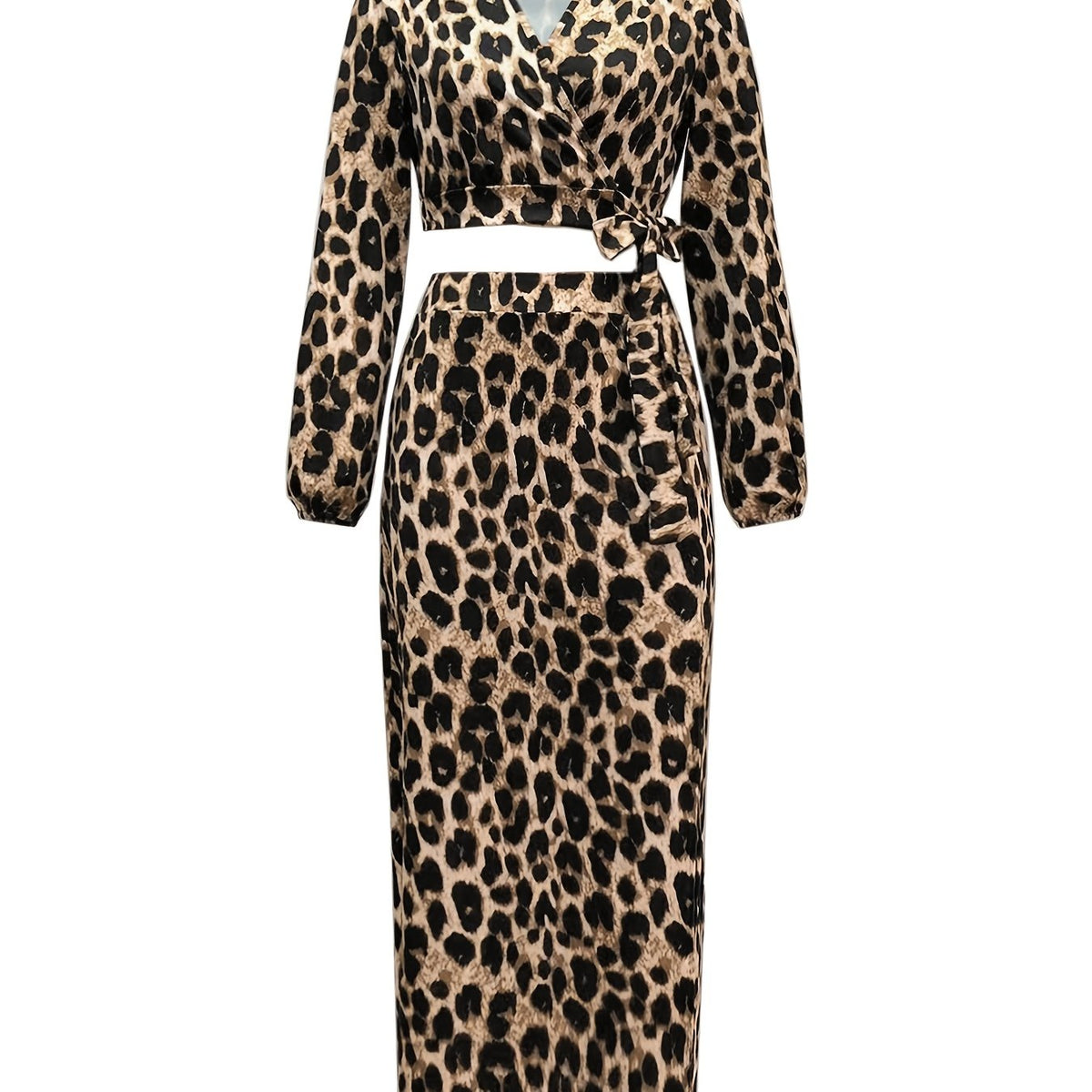 Leopard Print Two Piece Set Crop Top & Maxi Skirt Outfit