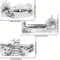 3pcs Sea Beach Background Clear Stamps Sun Harbor Scenery Rubber Stamps