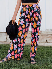 Women's Plus Floral Ribbed Wide Leg Pants
