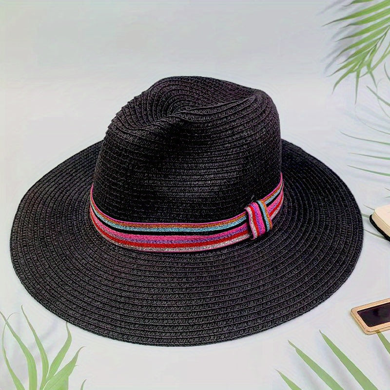 Men's Paper Straw Hat Elegant Flat Brim Sun Hat Beach Jazz Hat