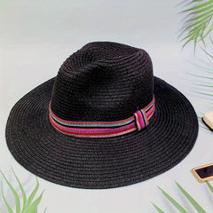 Men's Paper Straw Hat Elegant Flat Brim Sun Hat Beach Jazz Hat
