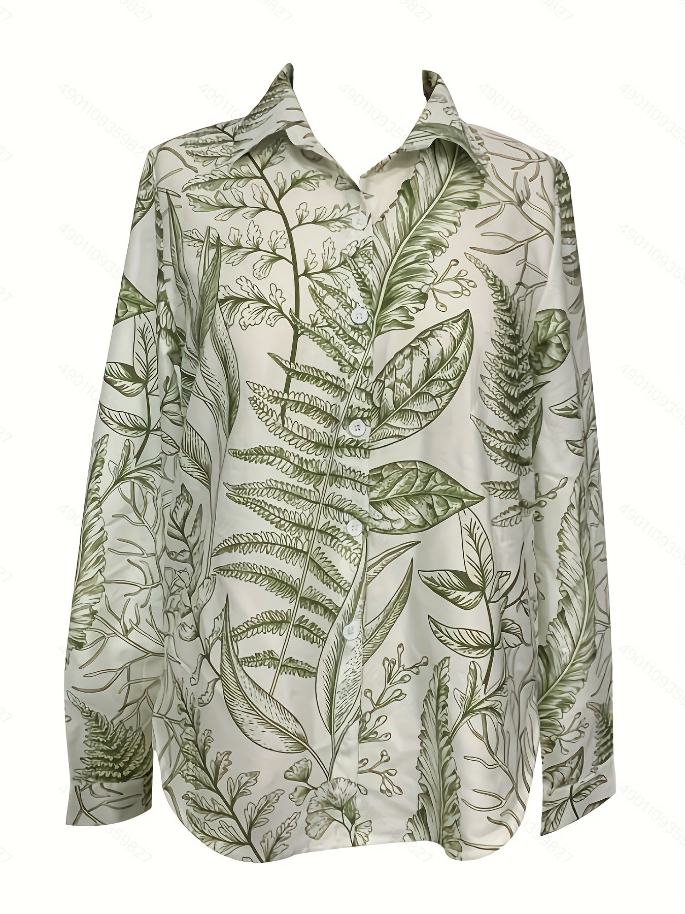 Women's Plus Floral Print Long Sleeve Button Up Collar Shirt