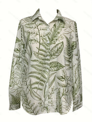 Women's Plus Floral Print Long Sleeve Button Up Collar Shirt