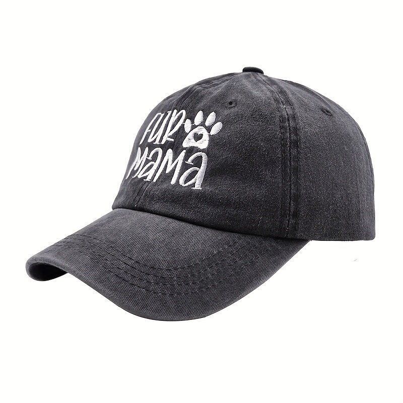 Cat Dog Mom Embroidery Baseball Cap Washed Distressed Solid Dad Hats