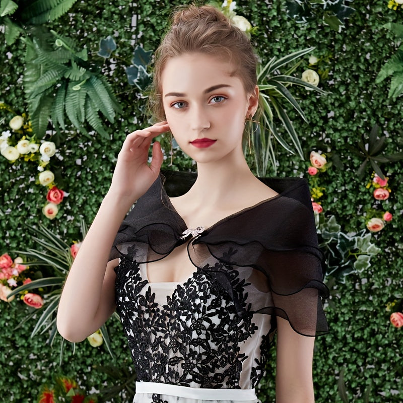 Solid Thin Gauze Wrap Rhinestone Bowknot Shawl For Wedding Bridal