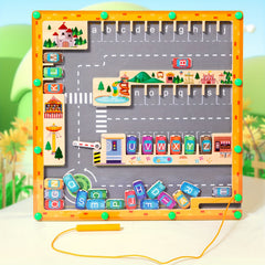 Wooden Magnetic Pen Letter Pairing Parking Maze Game Educational Toy