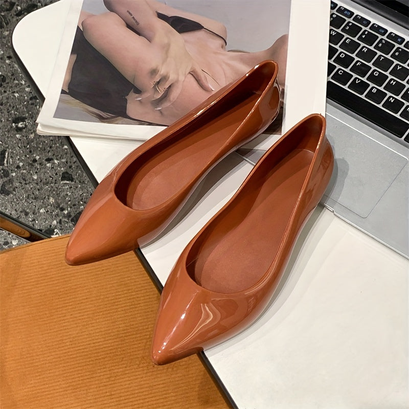 Women's PVC Flat Shoes Pointed Toe Slip On Jelly Flats