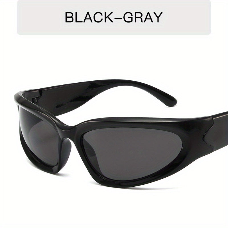 Y2K Classic Punk Sunglasses Women Steampunk Oval Wrap Around Sunglasses