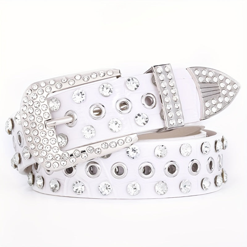 Hollow Out Rhinestone Belt PU Leather Hip Hop Jeans Pants Belt